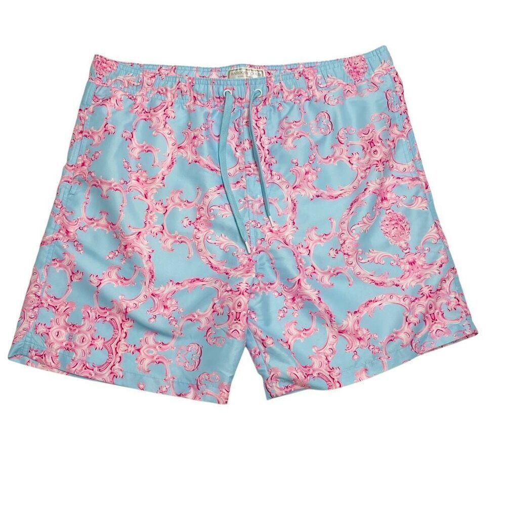 Baroque Gold Men’s Swim Trunks Blue and Pink Size XL